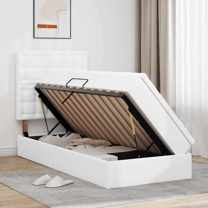 Pat cu saltea și LED Alb pur 90 x 200 cm Piele artificială - WALTI WALTI