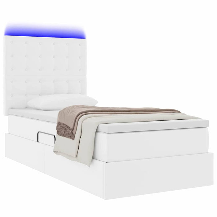 Pat cu saltea și LED Alb pur 90 x 200 cm Piele artificială - WALTI WALTI