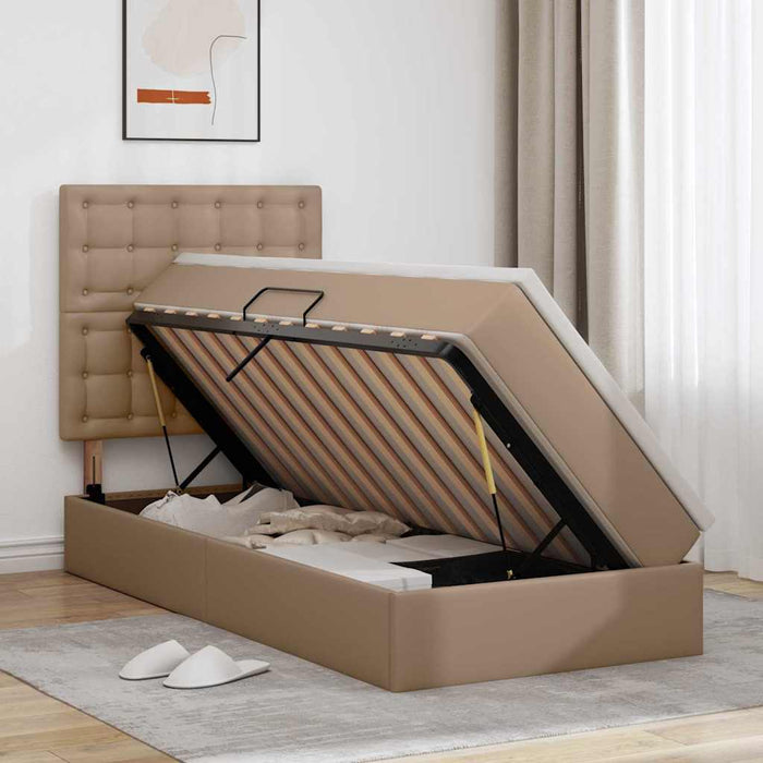 Pat cu saltea și LED Cappuccino 90 x 200 cm Piele artificială - WALTI WALTI