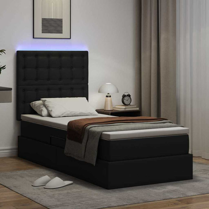 Pat cu saltea și LED Negru 100 x 200 cm Piele artificială - WALTI WALTI