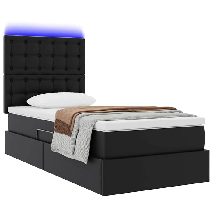 Pat cu saltea și LED Negru 100 x 200 cm Piele artificială - WALTI WALTI