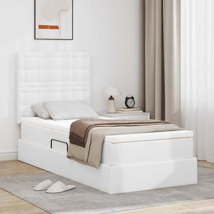 Pat cu saltea și LED Alb pur 100 x 200 cm Piele artificială - WALTI WALTI