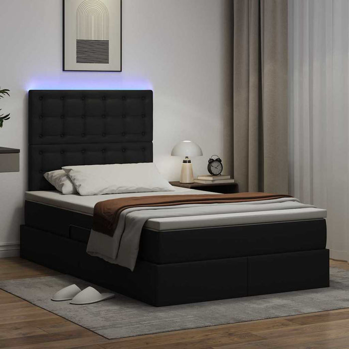 Pat cu saltea și LED Negru 120 x 190 cm Piele artificială - WALTI WALTI