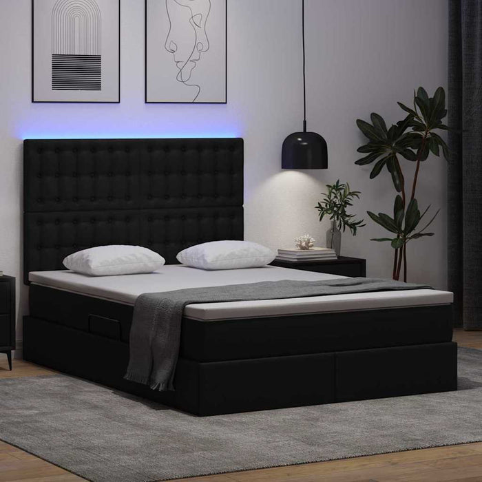 Pat cu lumini cu bandă LED cu headboard Negru 140 x 190 cm PVC - WALTI WALTI