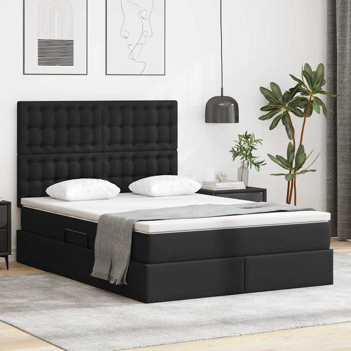 Pat cu lumini cu bandă LED cu headboard Negru 140 x 200 cm PVC - WALTI WALTI