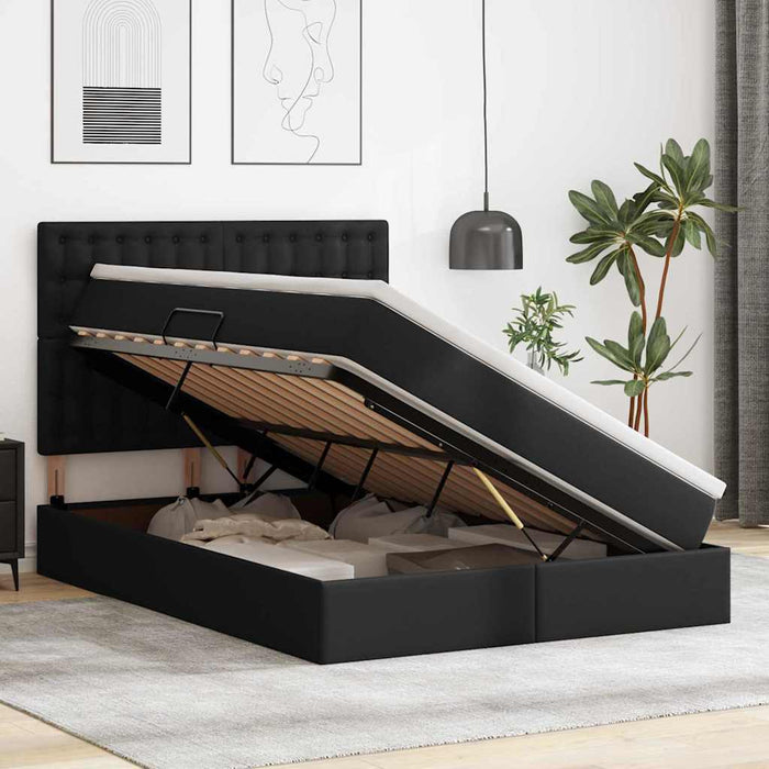 Pat cu lumini cu bandă LED cu headboard Negru 140 x 200 cm PVC - WALTI WALTI