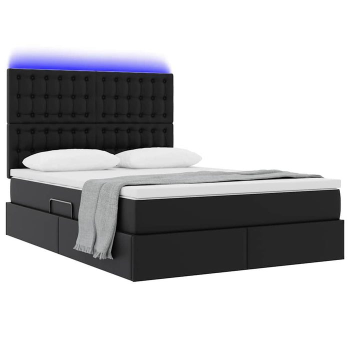 Pat cu lumini cu bandă LED cu headboard Negru 140 x 200 cm PVC - WALTI WALTI