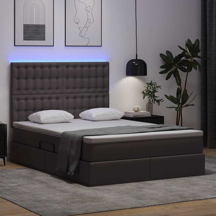 Pat cu lumini cu bandă LED cu headboard Gri 140 x 200 cm PVC - WALTI WALTI