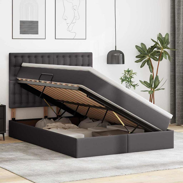Pat cu lumini cu bandă LED cu headboard Gri 140 x 200 cm PVC - WALTI WALTI