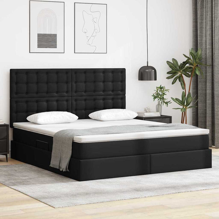 Pat cu lumini cu bandă LED cu headboard Negru 160 x 200 cm PVC - WALTI WALTI