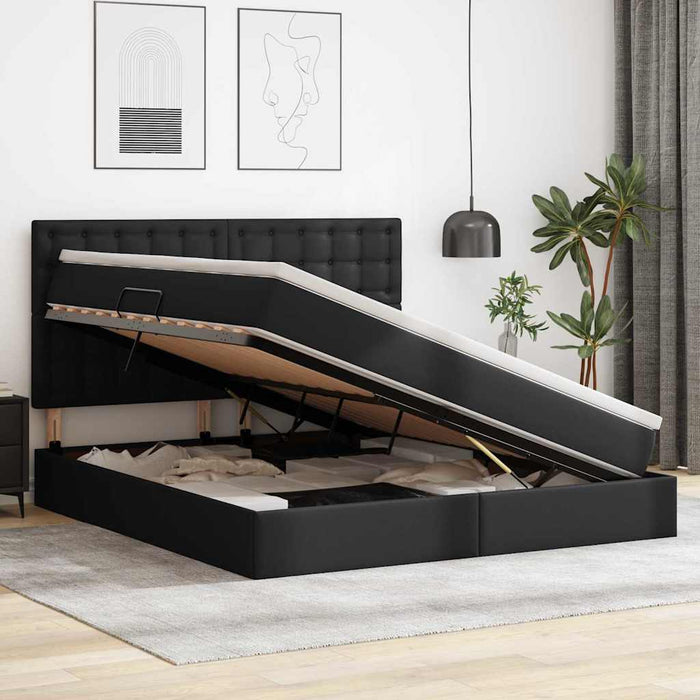 Pat cu lumini cu bandă LED cu headboard Negru 160 x 200 cm PVC - WALTI WALTI