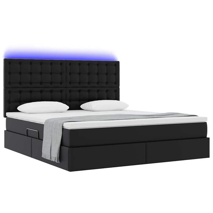 Pat cu lumini cu bandă LED cu headboard Negru 160 x 200 cm PVC - WALTI WALTI
