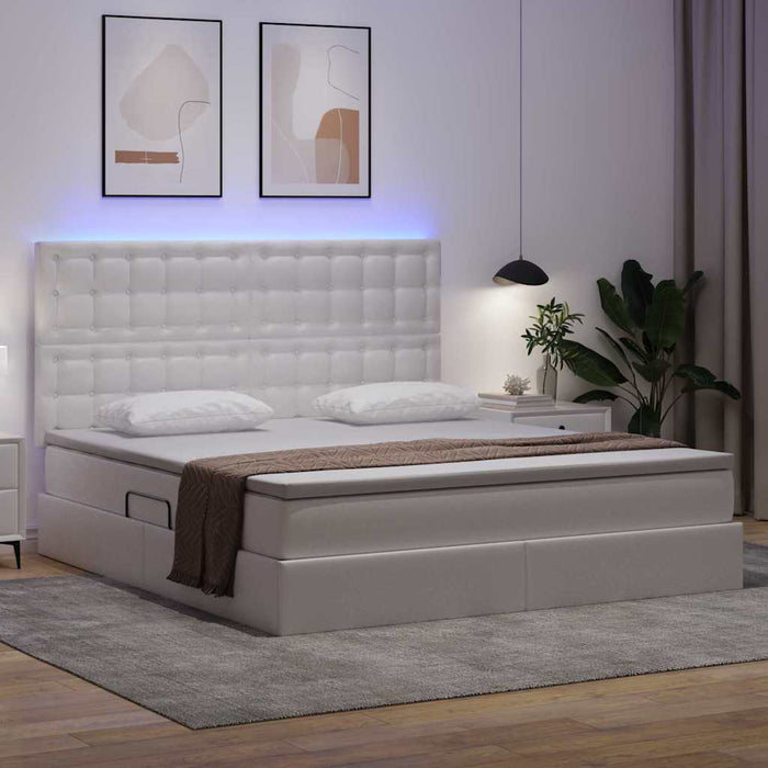 Pat cu saltea și LED Alb pur 160 x 200 cm Piele artificială - WALTI WALTI