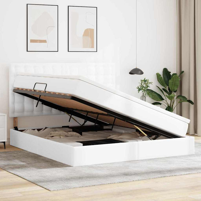 Pat cu saltea și LED Alb pur 160 x 200 cm Piele artificială - WALTI WALTI