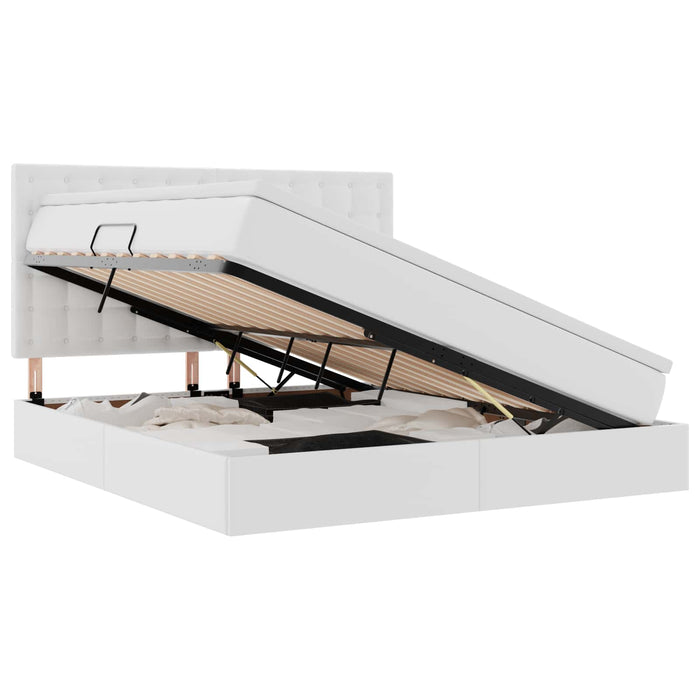 Pat cu saltea și LED Alb pur 160 x 200 cm Piele artificială - WALTI WALTI