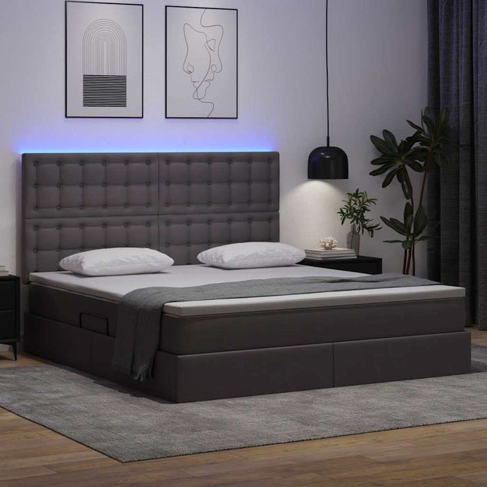 Pat cu saltea și LED cu led Gri 160 x 200 cm Piele artificială - WALTI WALTI