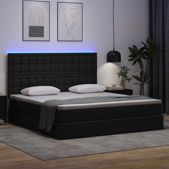 Pat cu lumini cu bandă LED cu headboard Negru 180 x 200 cm PVC - WALTI WALTI