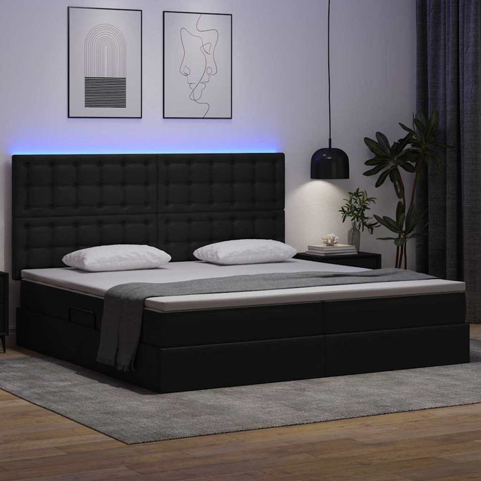 Pat cu lumini cu bandă LED cu headboard Negru 200 x 200 cm PVC - WALTI WALTI