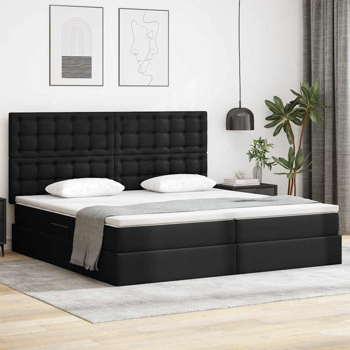Pat cu lumini cu bandă LED cu headboard Negru 200 x 200 cm PVC - WALTI WALTI