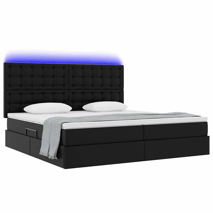 Pat cu lumini cu bandă LED cu headboard Negru 200 x 200 cm PVC - WALTI WALTI