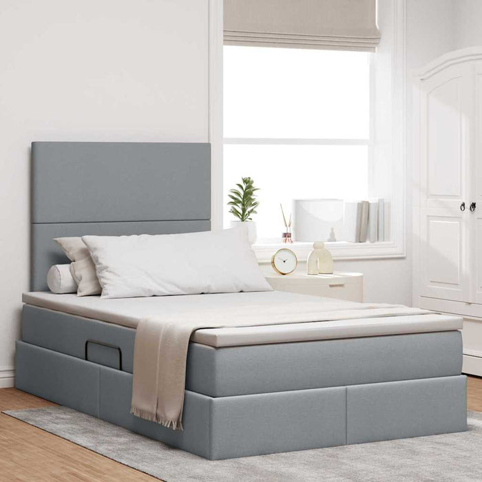 Pat cu lumini cu bandă LED Gri deschis 120 x 200 cm țesătură - WALTI WALTI