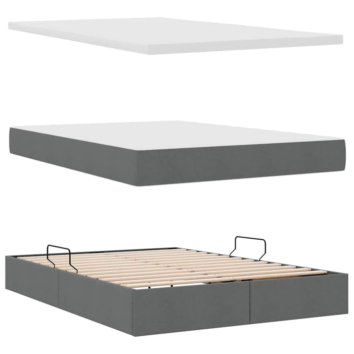 Pat cu lumini cu bandă LED Gri închis 140 x 190 cm țesătură - WALTI WALTI