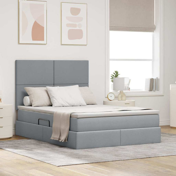 Pat cu lumini cu bandă LED Gri deschis 140 x 200 cm țesătură - WALTI WALTI