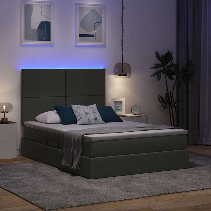 Pat cu lumini cu bandă LED Gri închis 140 x 200 cm țesătură - WALTI WALTI