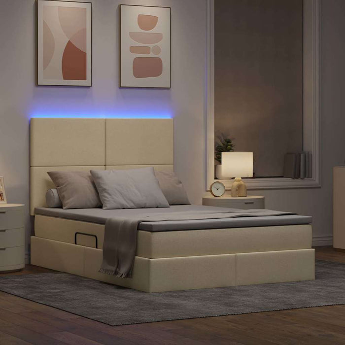 Pat cu lumini cu bandă LED Creme 140 x 200 cm țesătură - WALTI WALTI