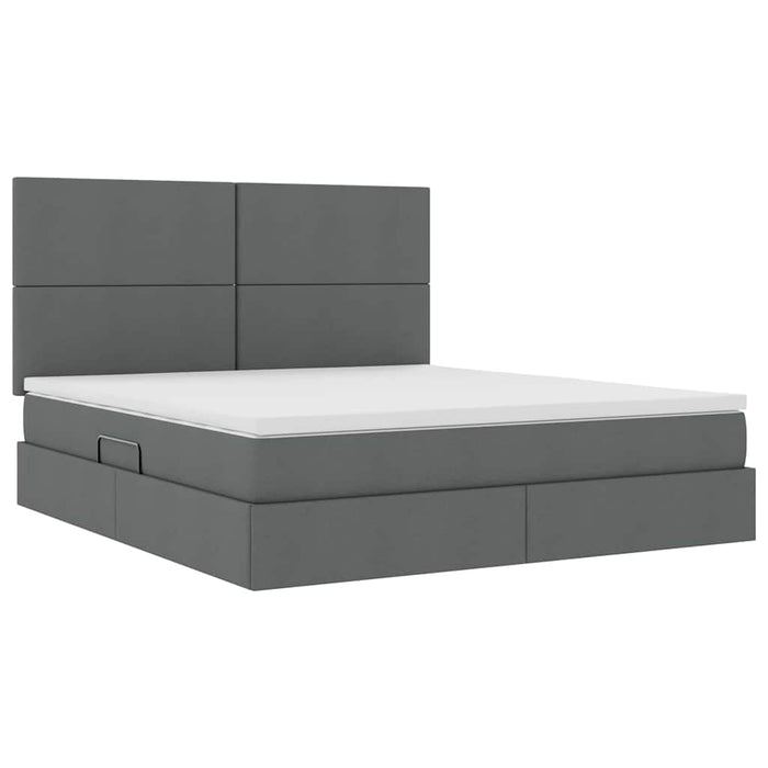 Pat cu lumini cu bandă LED Gri închis 160 x 200 cm țesătură - WALTI WALTI