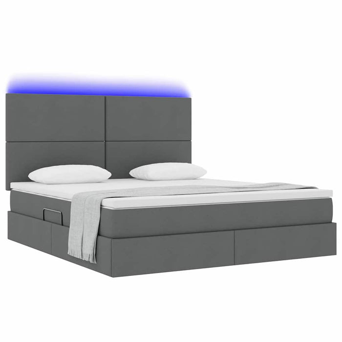 Pat cu lumini cu bandă LED Gri închis 160 x 200 cm țesătură - WALTI WALTI