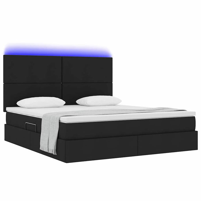 Pat cu lumini cu bandă LED Negru 160 x 200 cm țesătură - WALTI WALTI