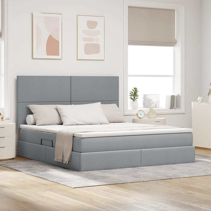 Pat cu lumini cu bandă LED Gri deschis 180 x 200 cm țesătură - WALTI WALTI