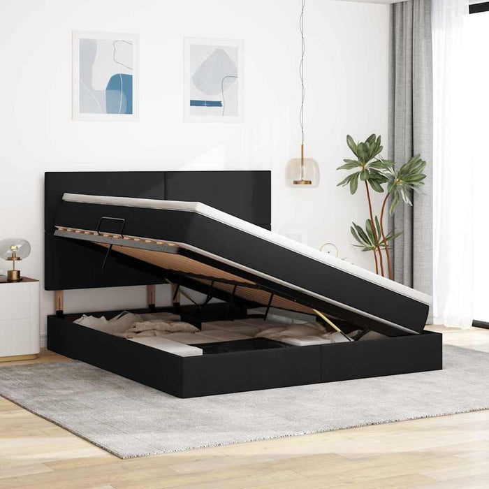 Pat cu lumini cu bandă LED Negru 180 x 200 cm țesătură - WALTI WALTI