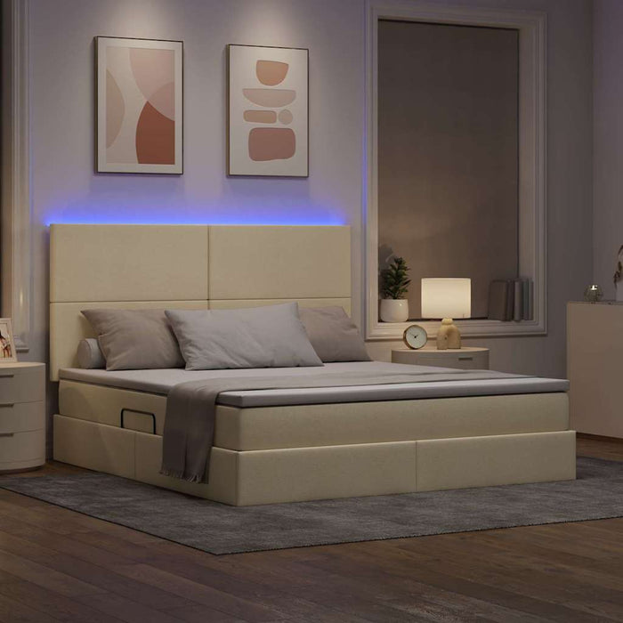 Pat cu lumini cu bandă LED Creme 180 x 200 cm țesătură - WALTI WALTI
