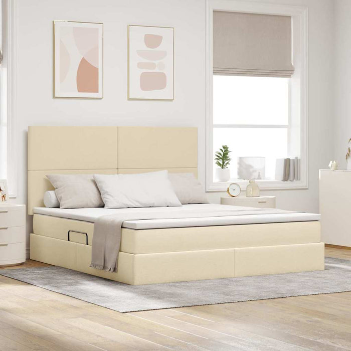 Pat cu lumini cu bandă LED Creme 180 x 200 cm țesătură - WALTI WALTI