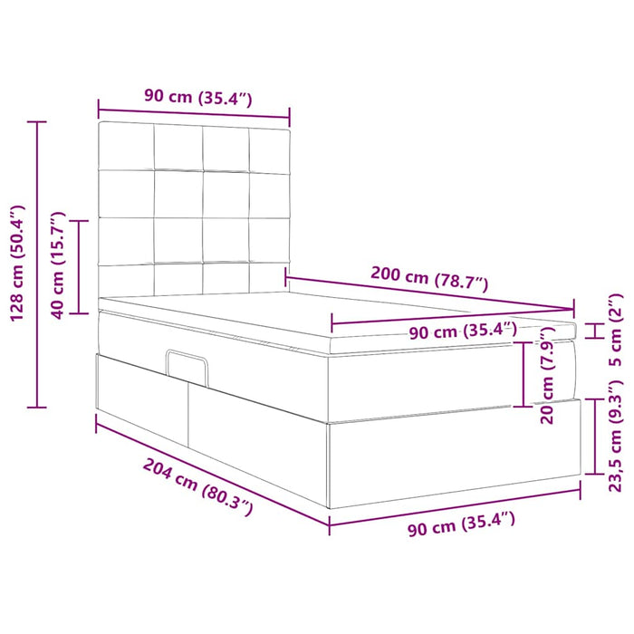 Pat cu saltea și LED cu saltea albastru 90 x 200 cm Poliester - WALTI WALTI