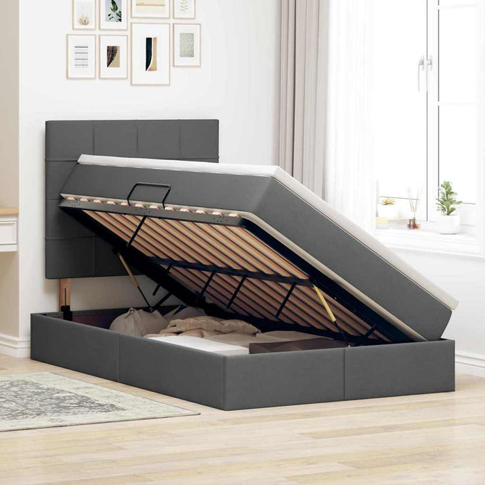 Pat cu lumini cu bandă LED Gri închis 120 x 200 cm țesătură - WALTI WALTI