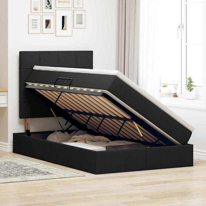 Pat cu lumini cu bandă LED Negru 120 x 200 cm țesătură - WALTI WALTI