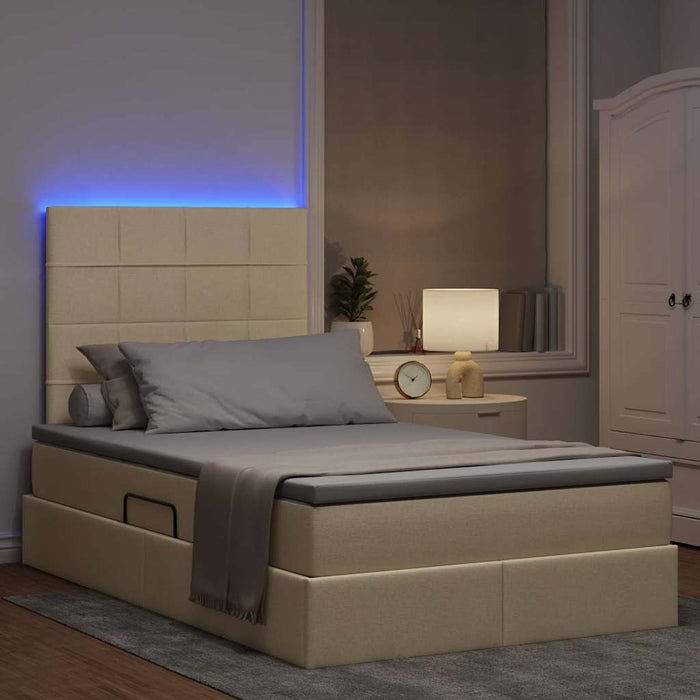 Pat cu lumini cu bandă LED Creme 120 x 200 cm țesătură - WALTI WALTI