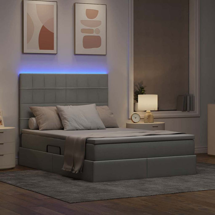 Pat cu lumini cu bandă LED Gri deschis 140 x 200 cm țesătură - WALTI WALTI