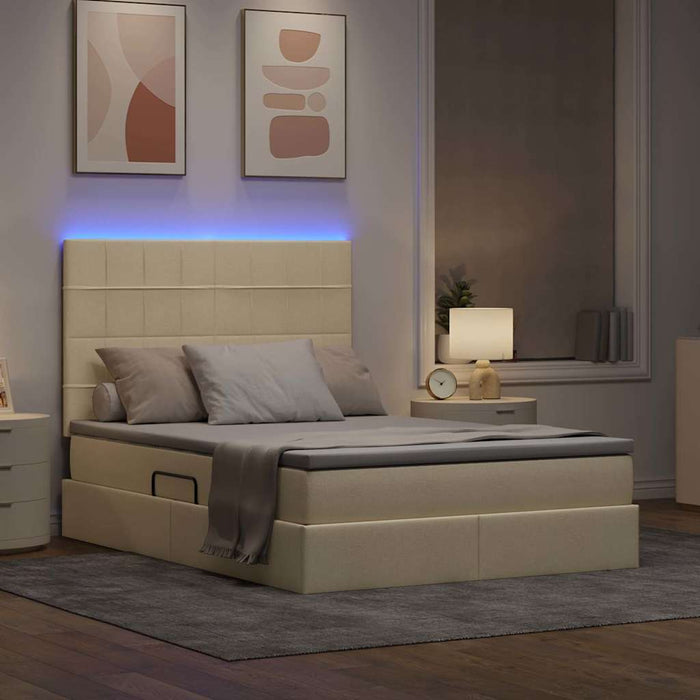 Pat cu lumini cu bandă LED Creme 140 x 200 cm țesătură - WALTI WALTI
