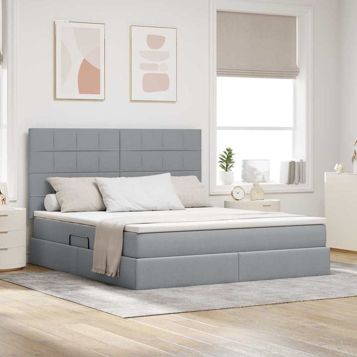 Pat cu lumini cu bandă LED Gri deschis 160 x 200 cm țesătură - WALTI WALTI