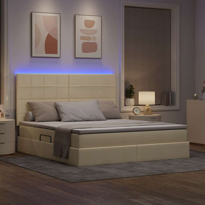 Pat cu lumini cu bandă LED Creme 160 x 200 cm țesătură - WALTI WALTI