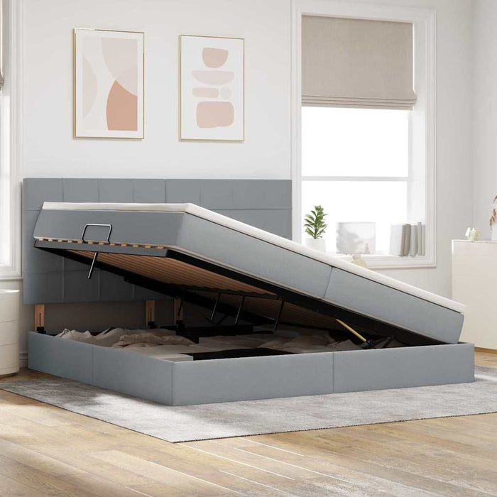 Pat cu lumini cu bandă LED Gri deschis 200 x 200 cm țesătură - WALTI WALTI