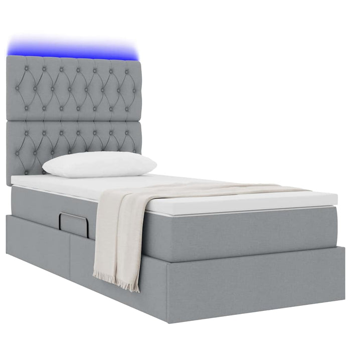 Pat cu saltea și LED cu led Gri deschis 90 x 190 cm Poliester - WALTI WALTI