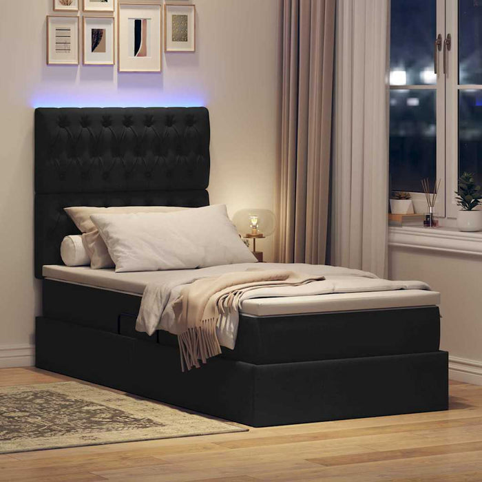Pat cu saltea și LED cu saltea Negru 90 x 200 cm Poliester - WALTI WALTI