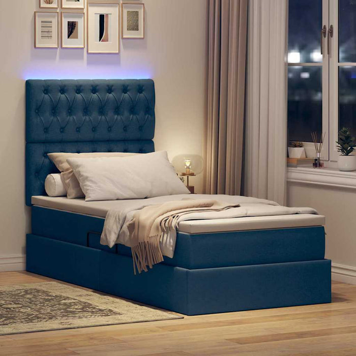 Pat cu saltea și LED cu saltea albastru 90 x 200 cm Poliester - WALTI WALTI