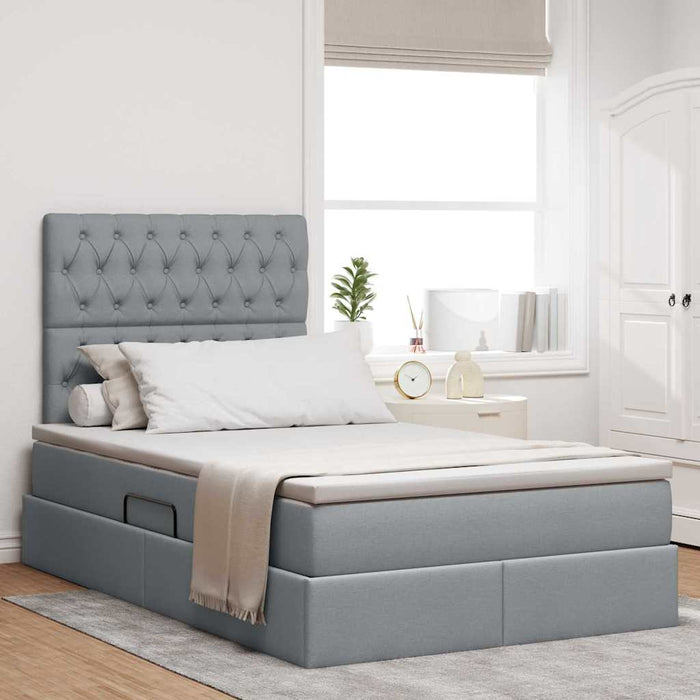 Pat cu lumini cu bandă LED Gri deschis 120 x 200 cm țesătură - WALTI WALTI