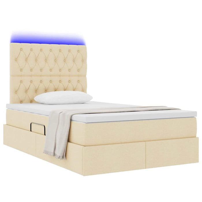 Pat cu lumini cu bandă LED Creme 120 x 200 cm țesătură - WALTI WALTI